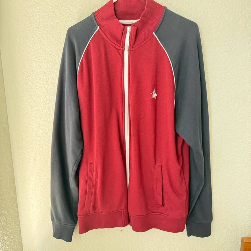 Original Penguin Red and Gray Zip-Up Sweater
